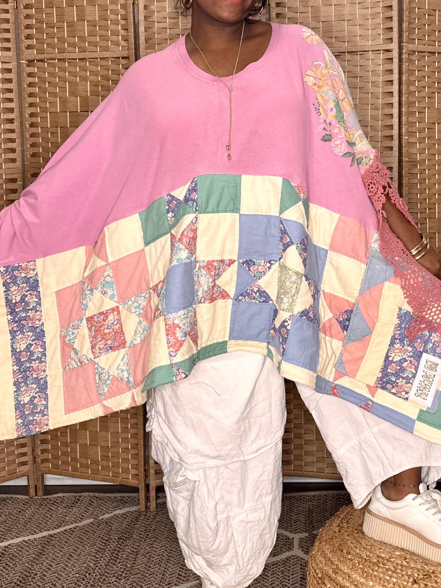 Extra Large-4XL Floral Quilted Kaftan Poncho