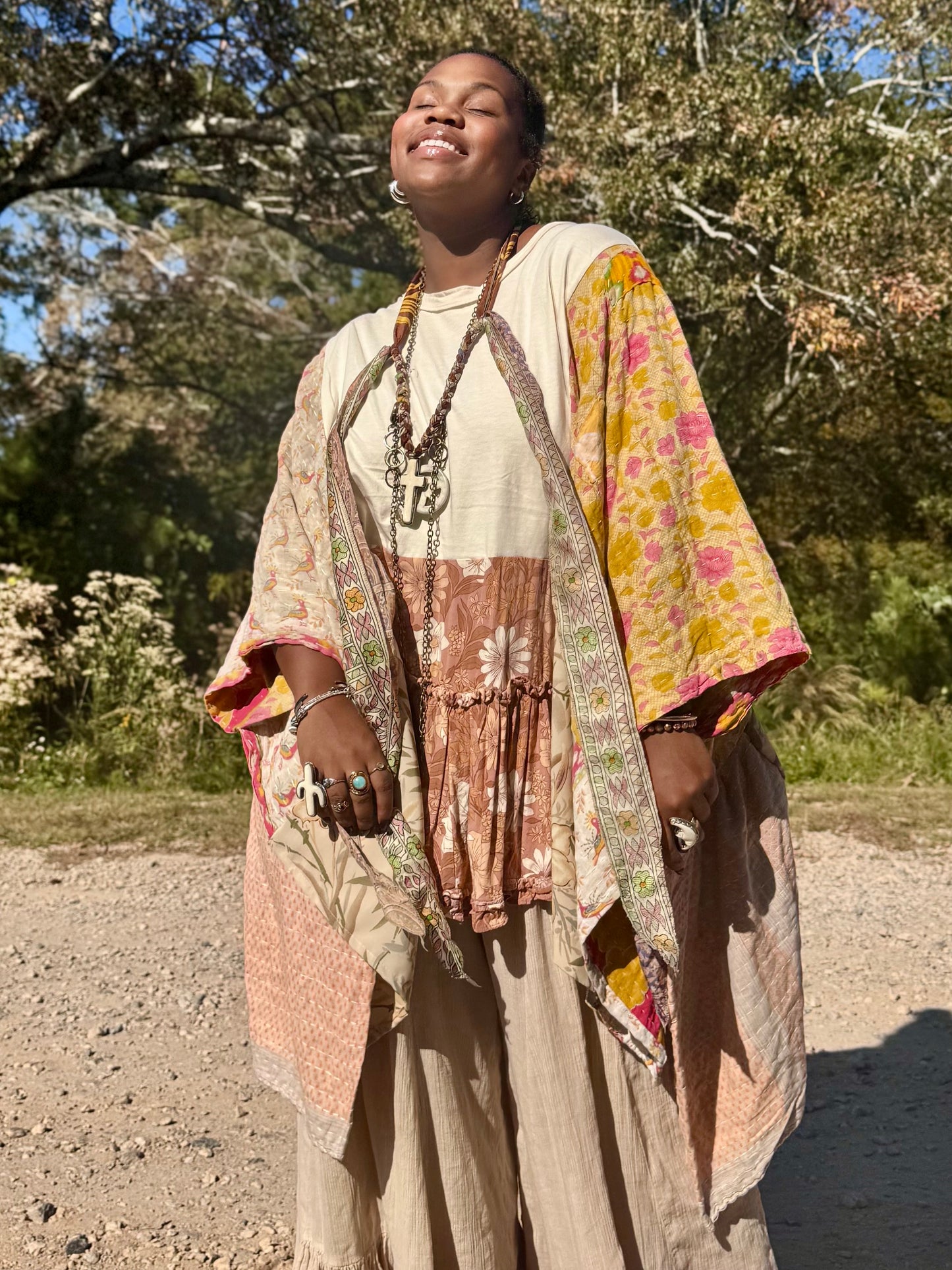 Large-4XL Solid Beige Kaftan Poncho