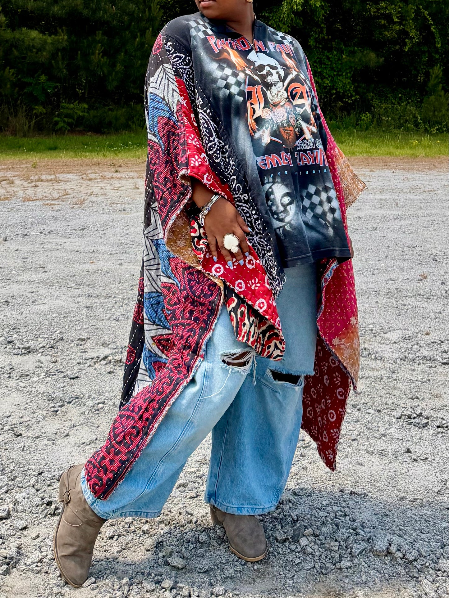Small-3XL Rose/Skull Kimono Tee
