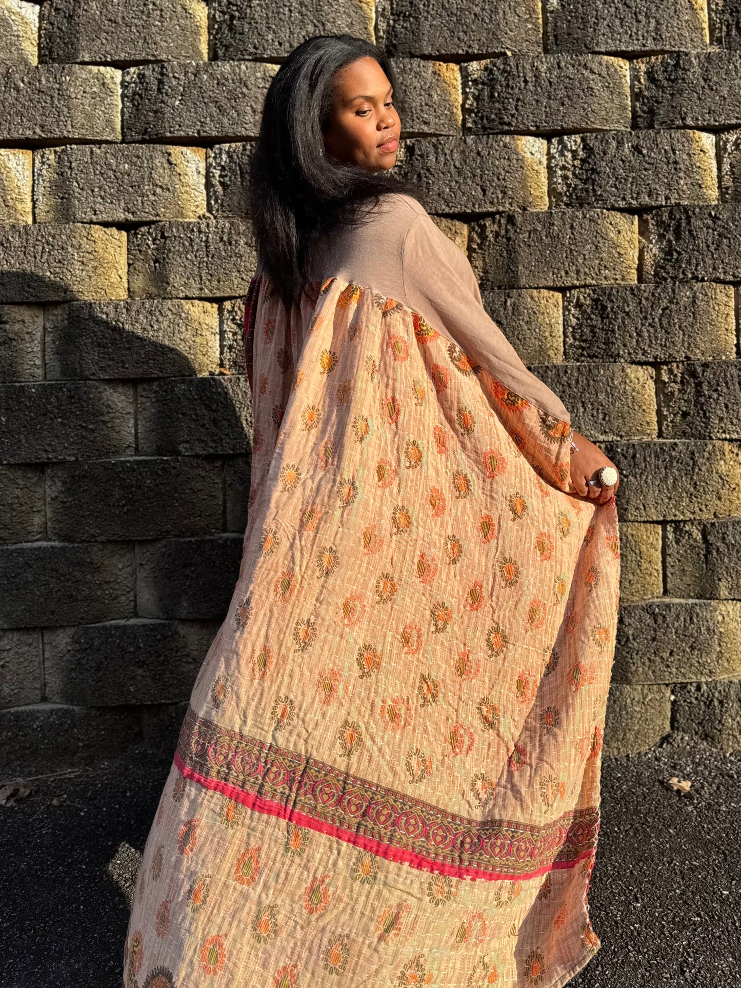 Large-3XL Solid Beige Swing Maxi Tee