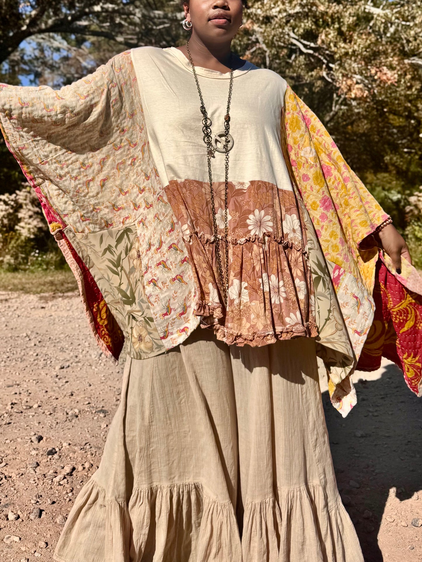 Large-4XL Solid Beige Kaftan Poncho