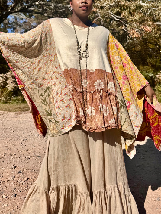 Large-4XL Solid Beige Kaftan Poncho