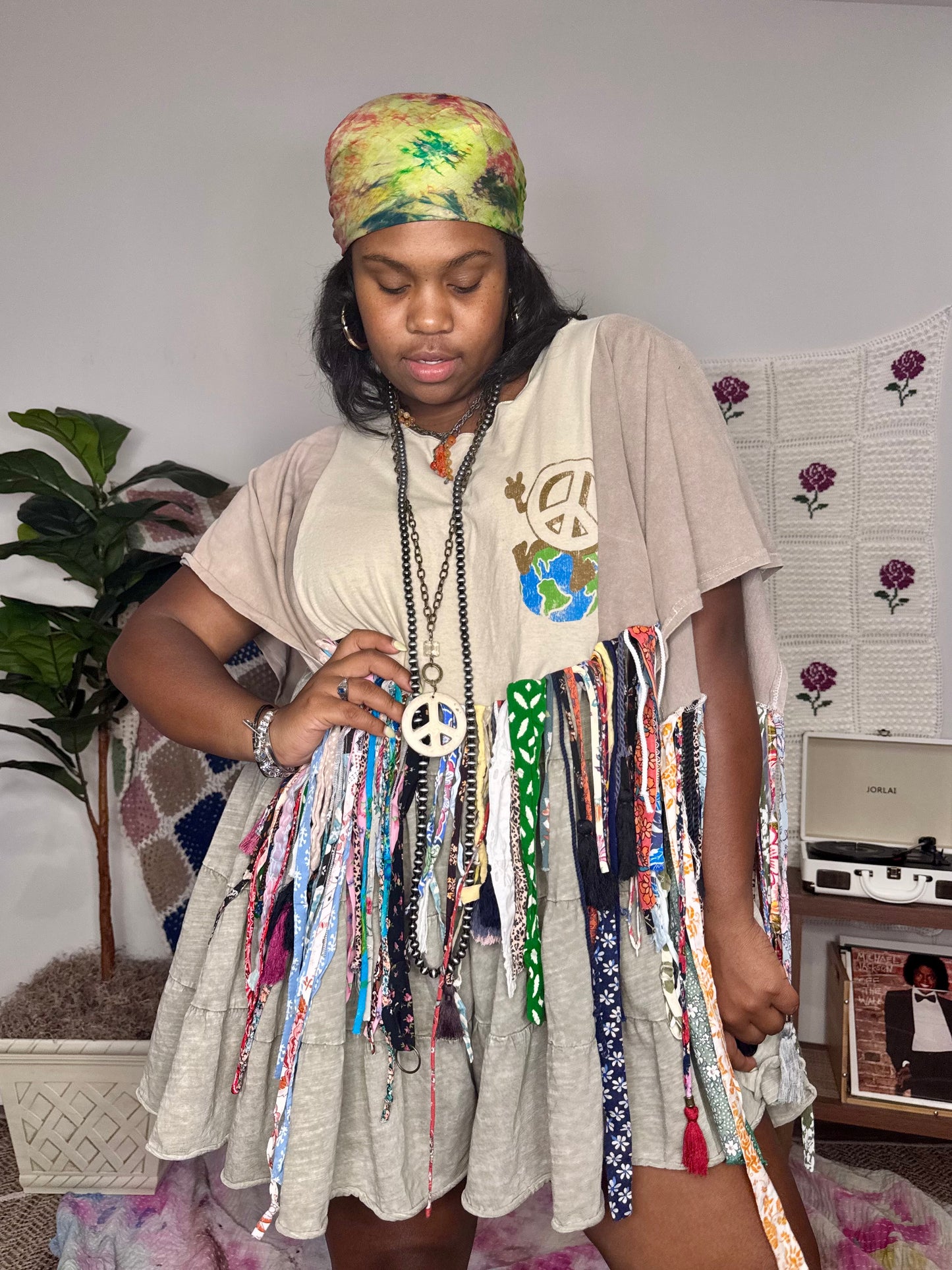 XXS-1XL Peace On Earth Fringe Poncho