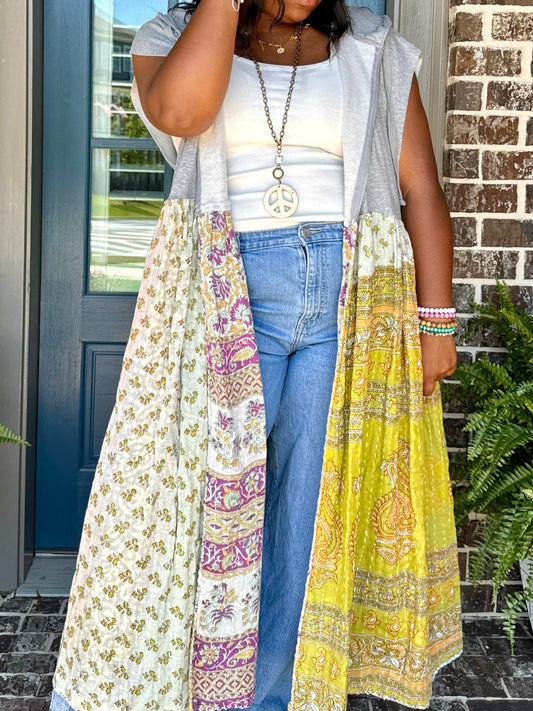 Large-3XL Upcycled Hoodie Duster Vest