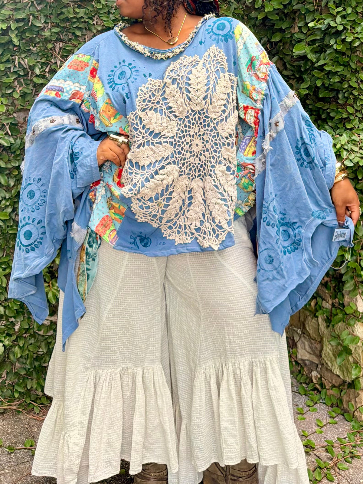 Large- 5XL Patchwork Poncho Tee
