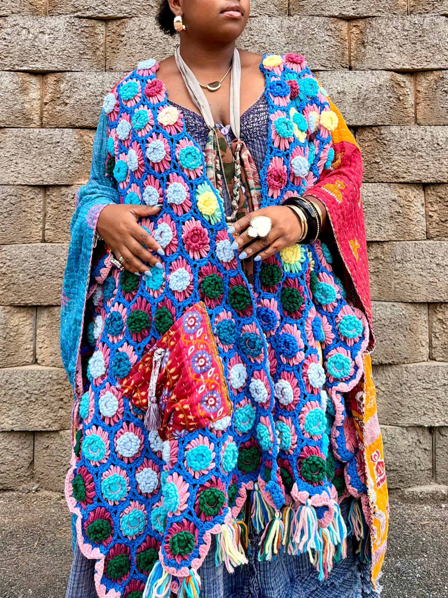 Small-5XL Kantha Afghan Duster