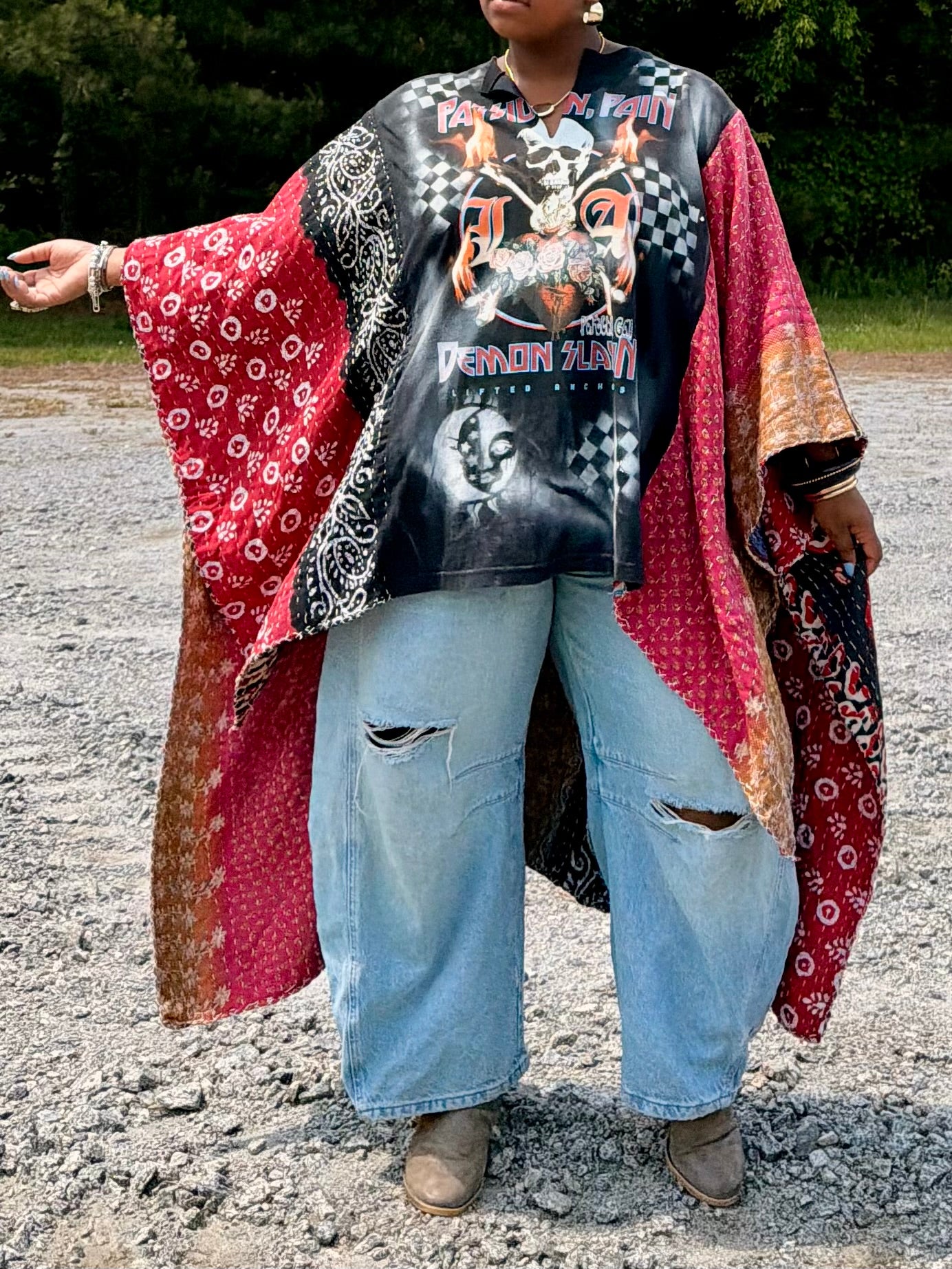 Small-3XL Rose/Skull Kimono Tee
