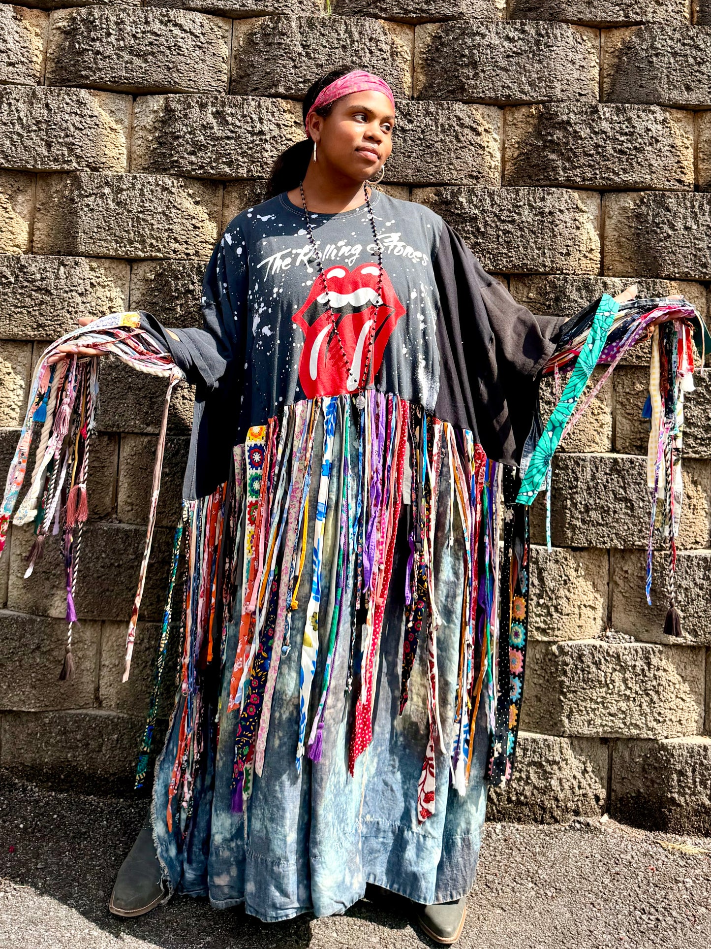Large-4XL Rolling Stones Fringe Poncho