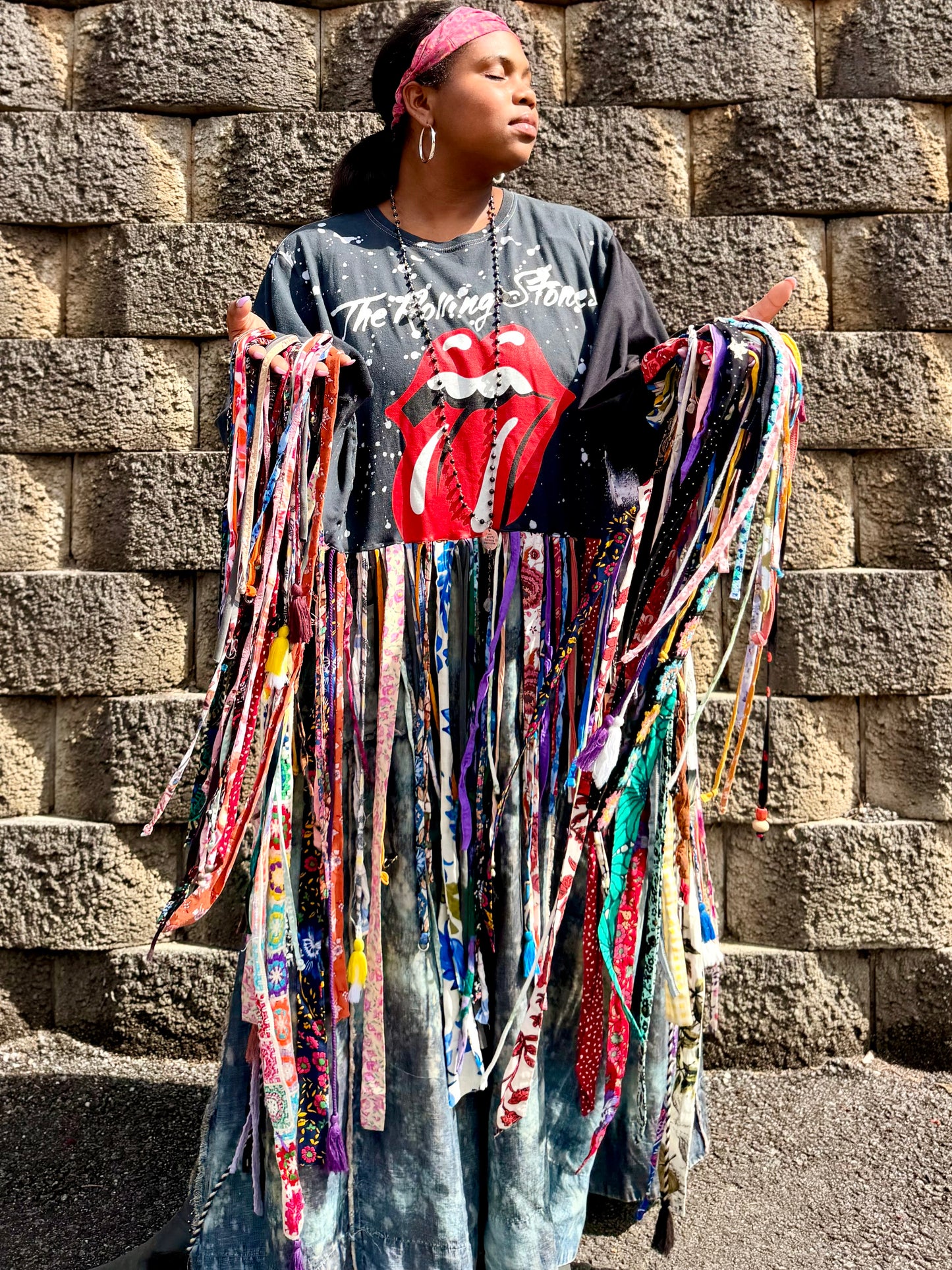 Large-4XL Rolling Stones Fringe Poncho