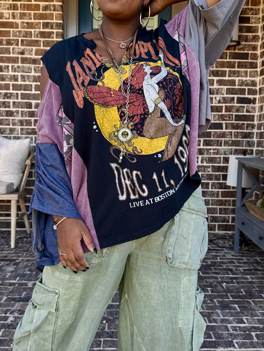 Large-3XL Janis Joplin Cold Shoulder Graphic Tee