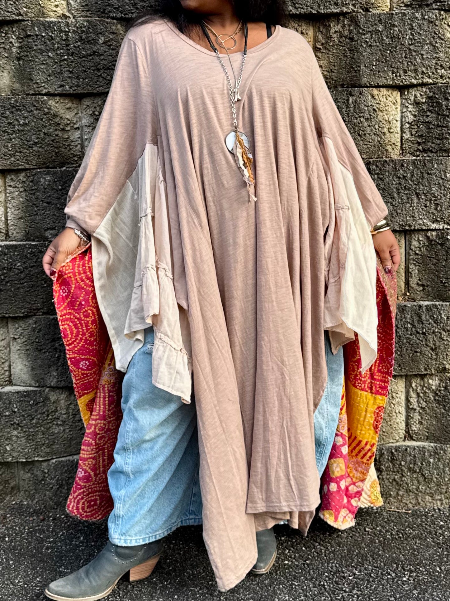 Large-3XL Solid Beige Swing Maxi Tee