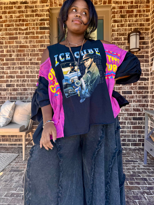 Large-3XL Ice Cube Cold Shoulder Graphic Tee