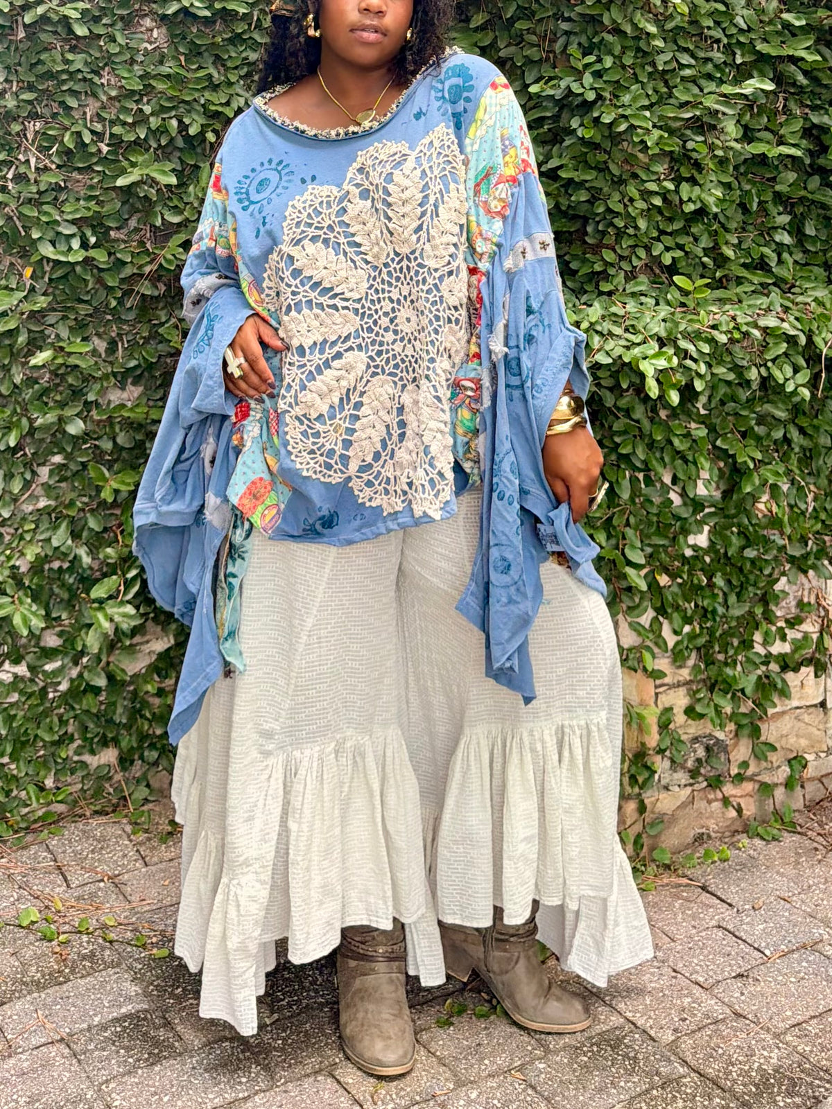 Large- 5XL Patchwork Poncho Tee