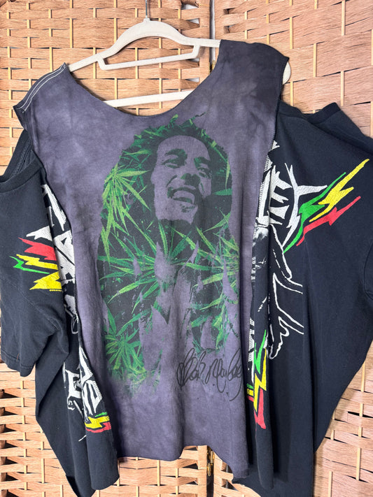 XXS-Extra Large Bob Marley Cold Shoulder Graphic Tee