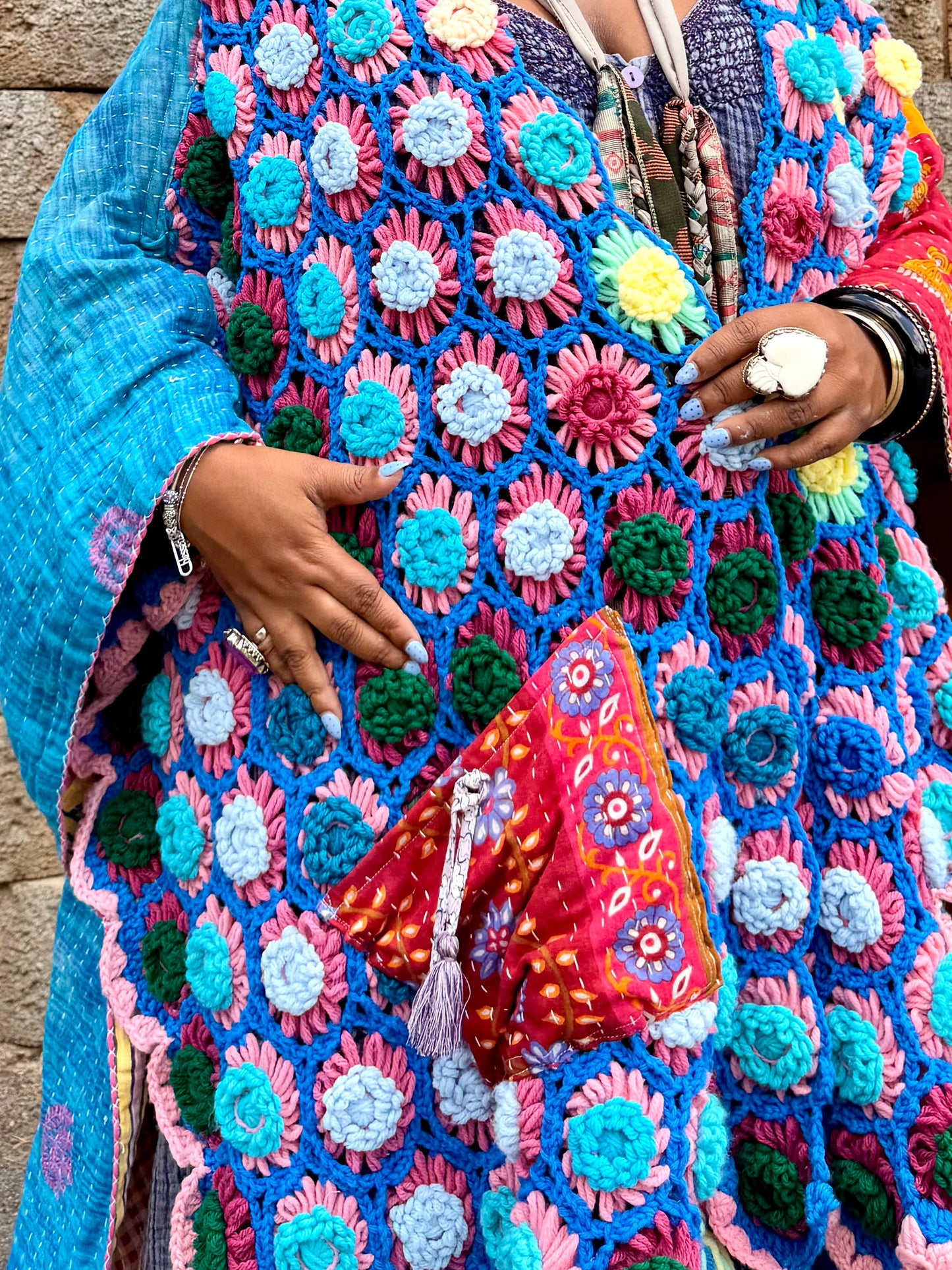 Small-5XL Kantha Afghan Duster