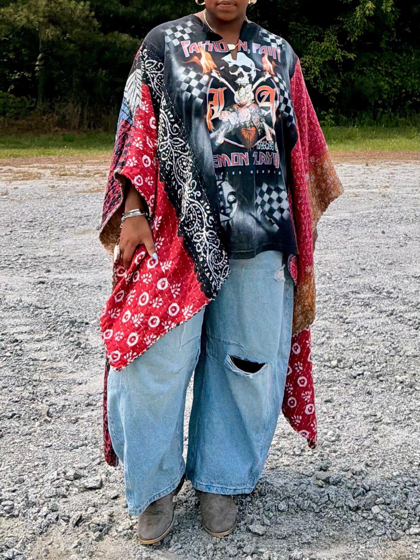 Small-3XL Rose/Skull Kimono Tee