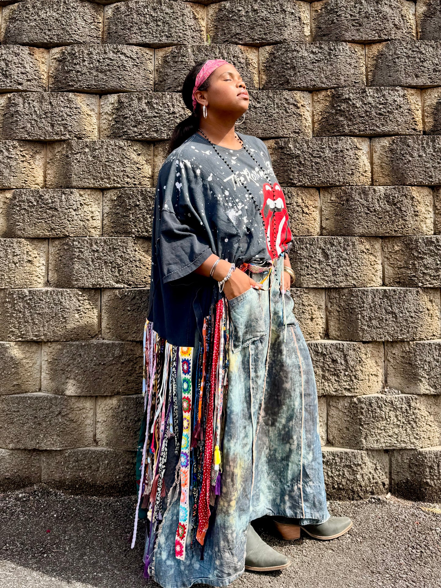 Large-4XL Rolling Stones Fringe Poncho