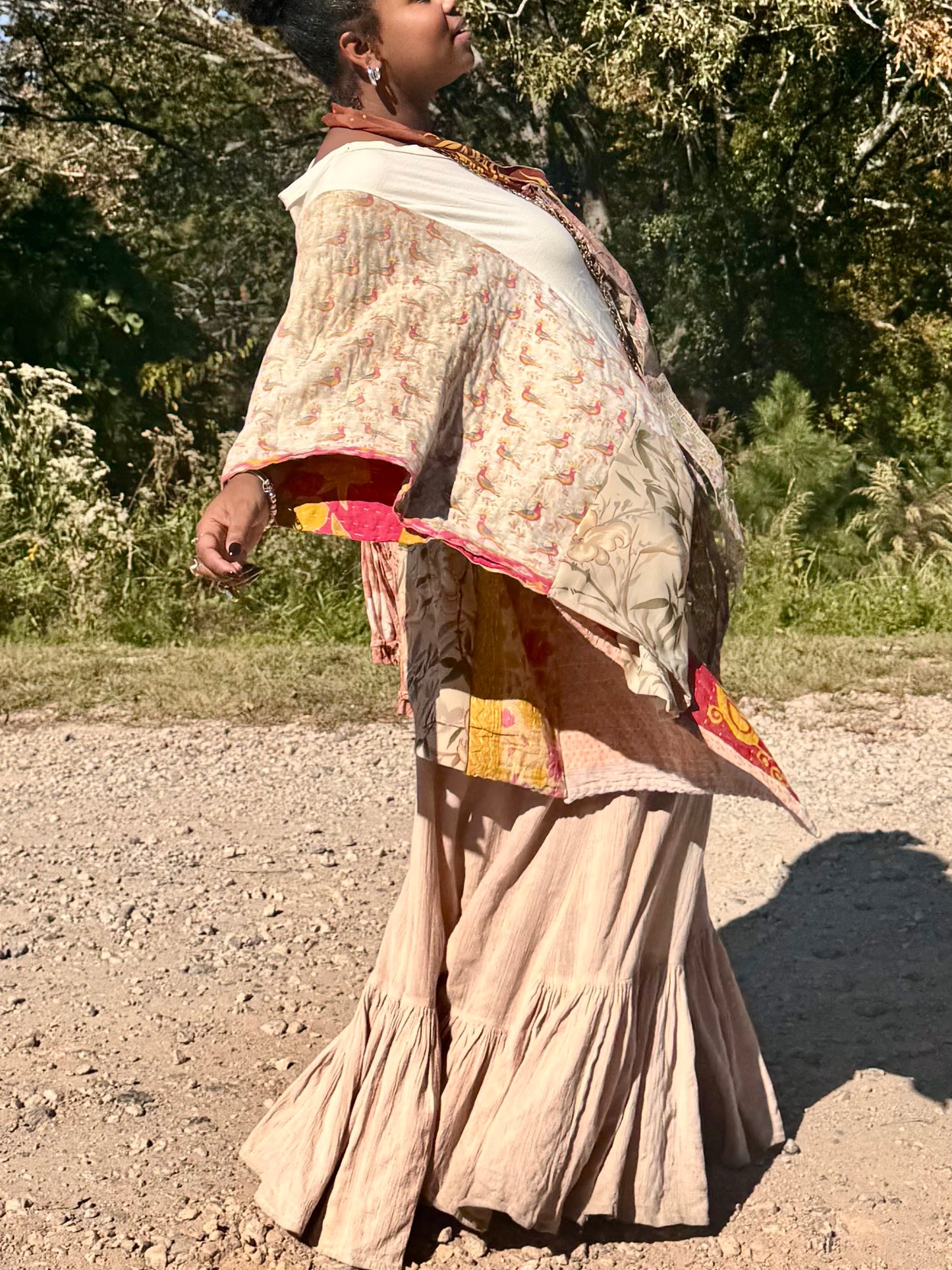 Large-4XL Solid Beige Kaftan Poncho