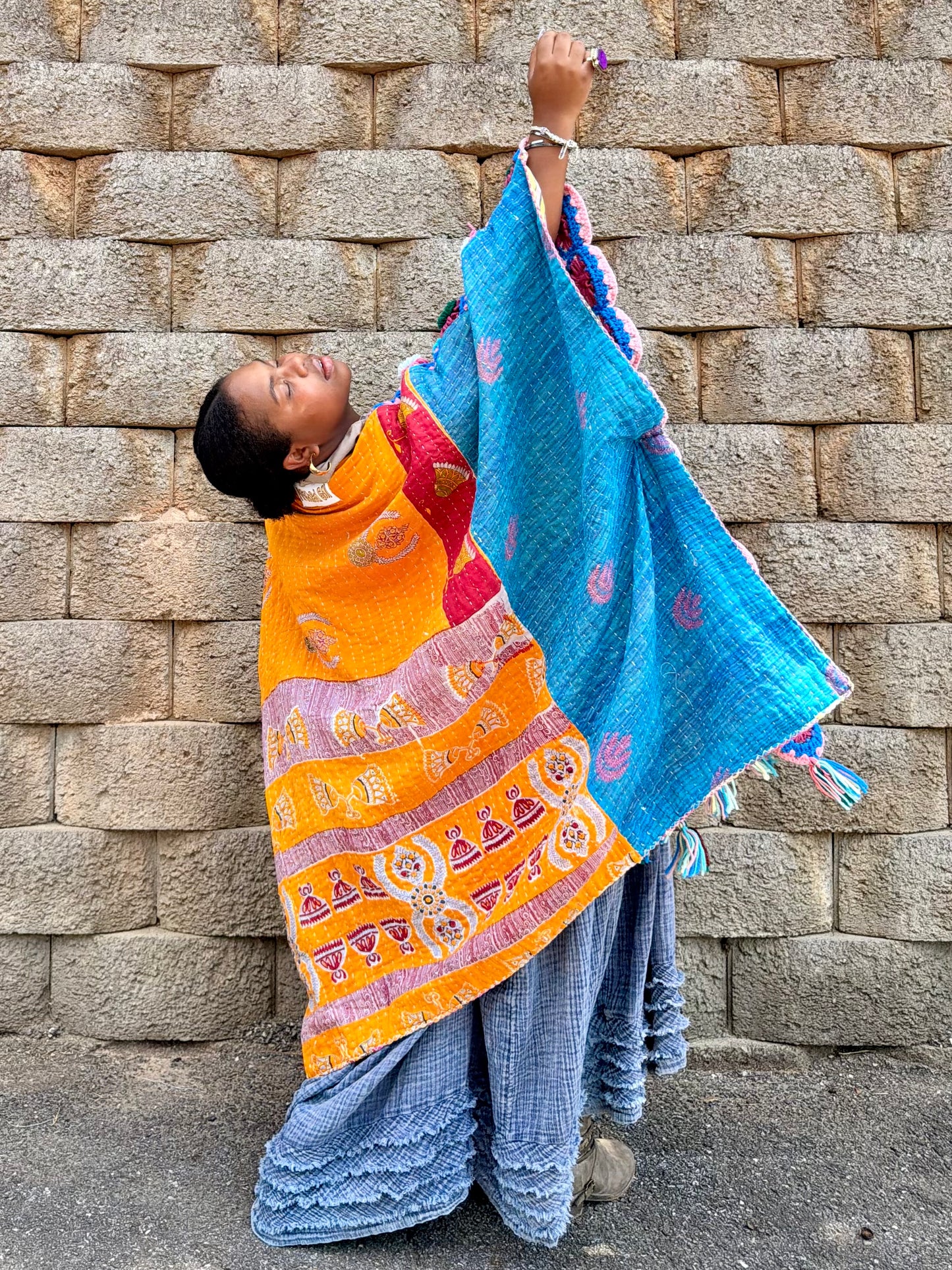 Small-5XL Kantha Afghan Duster