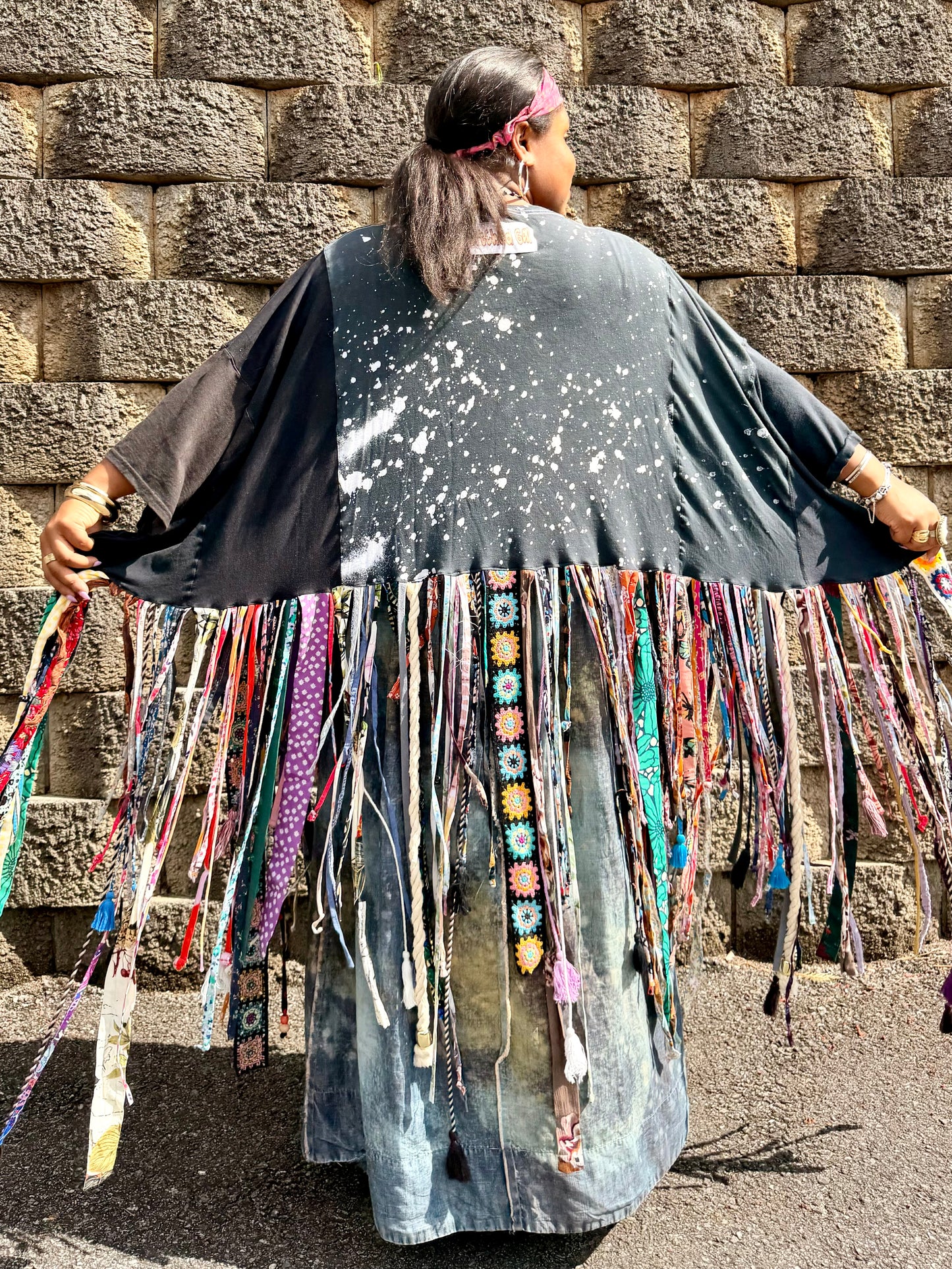 Large-4XL Rolling Stones Fringe Poncho