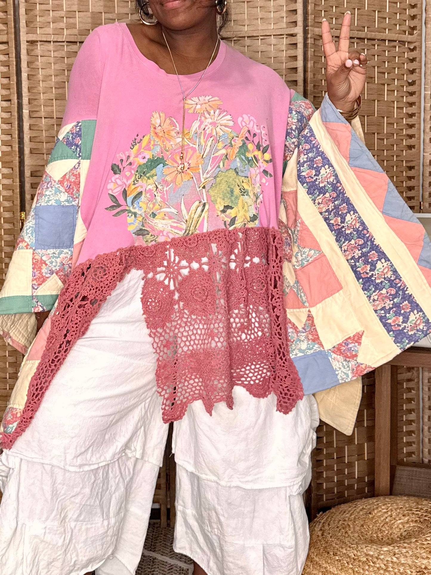 Extra Large-4XL Floral Quilted Kaftan Poncho