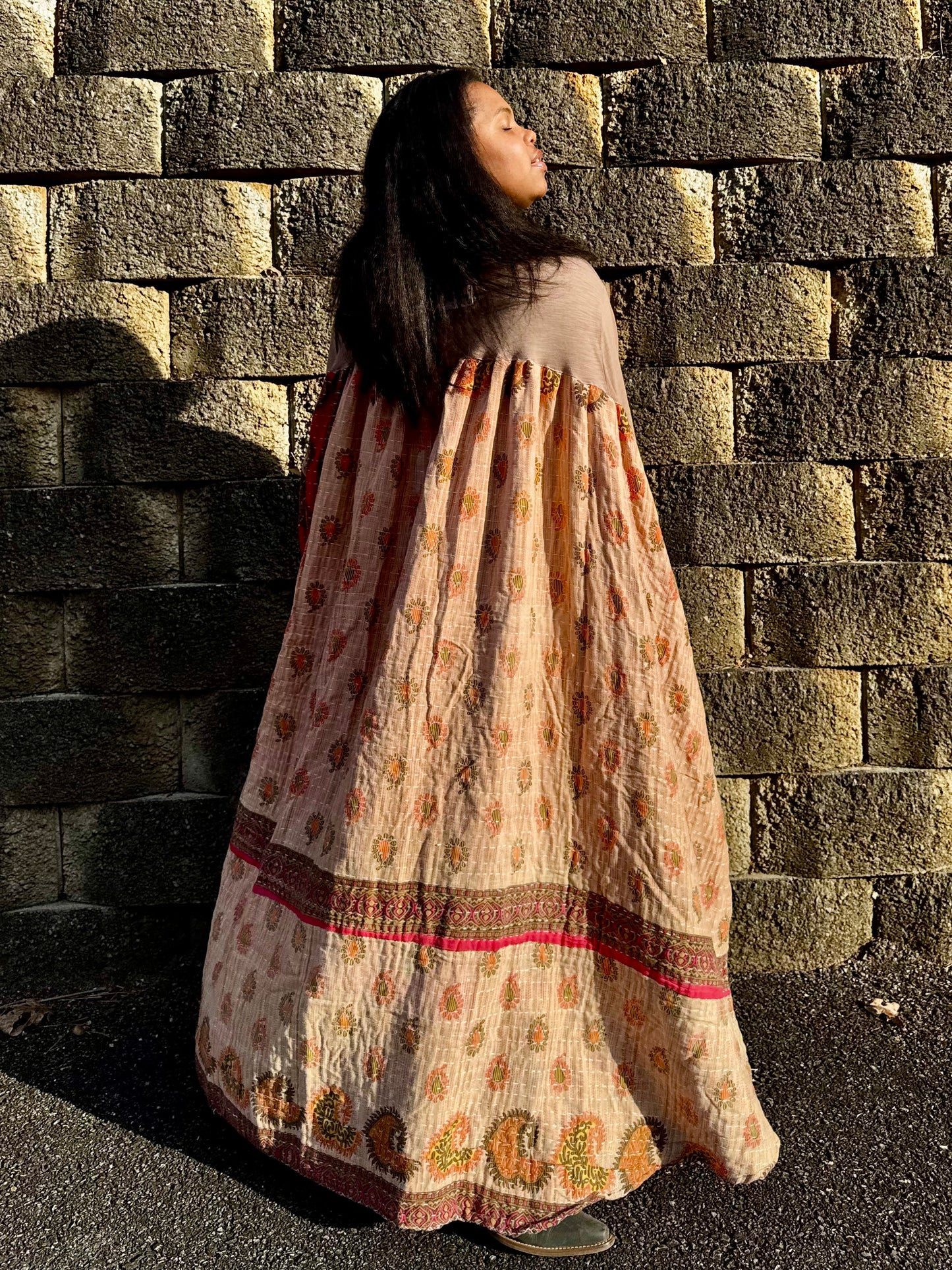 Large-3XL Solid Beige Swing Maxi Tee