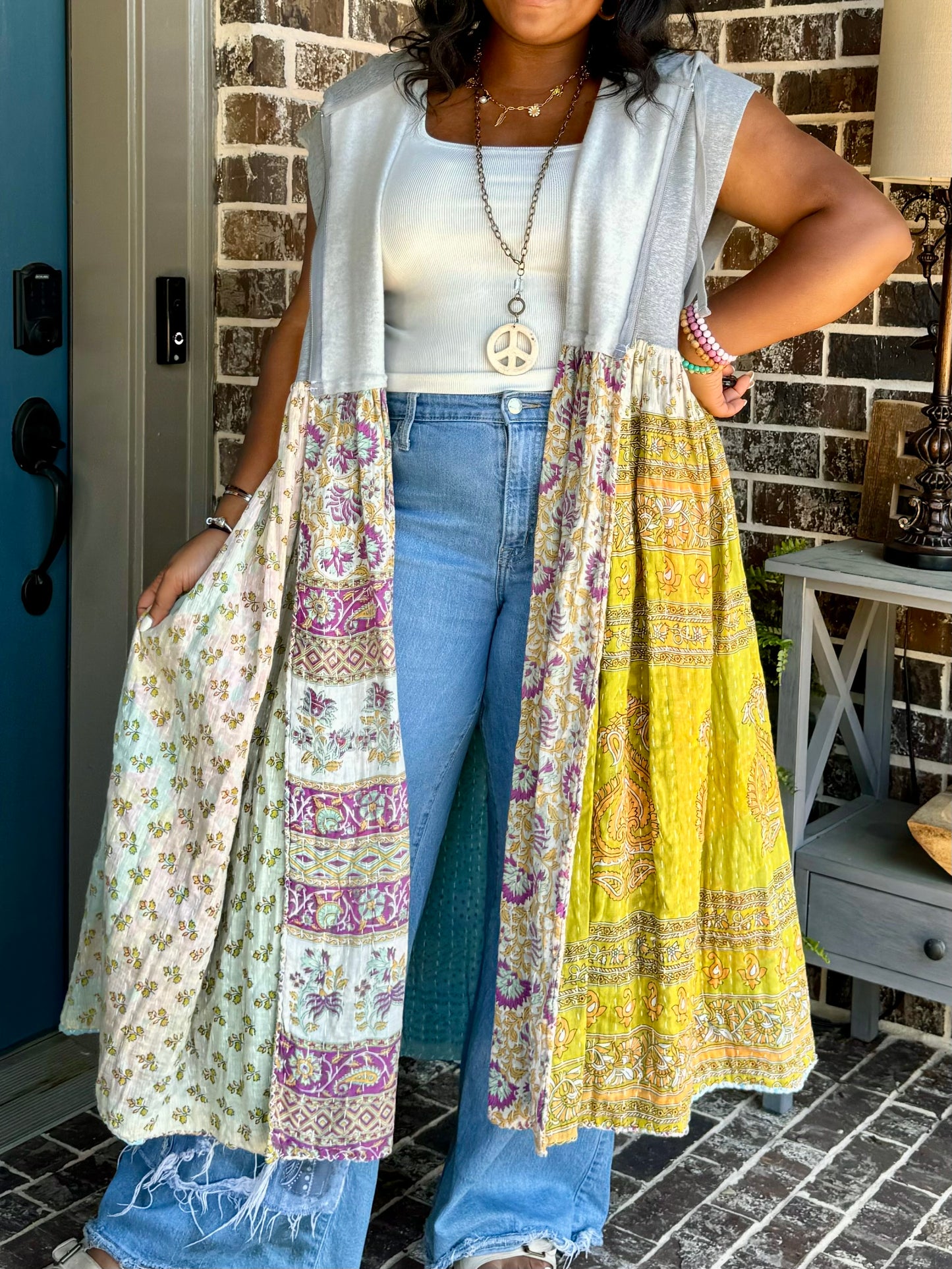 Large-3XL Upcycled Hoodie Duster Vest