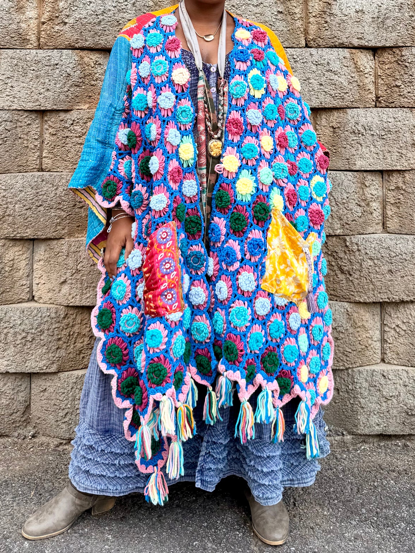 Small-5XL Kantha Afghan Duster