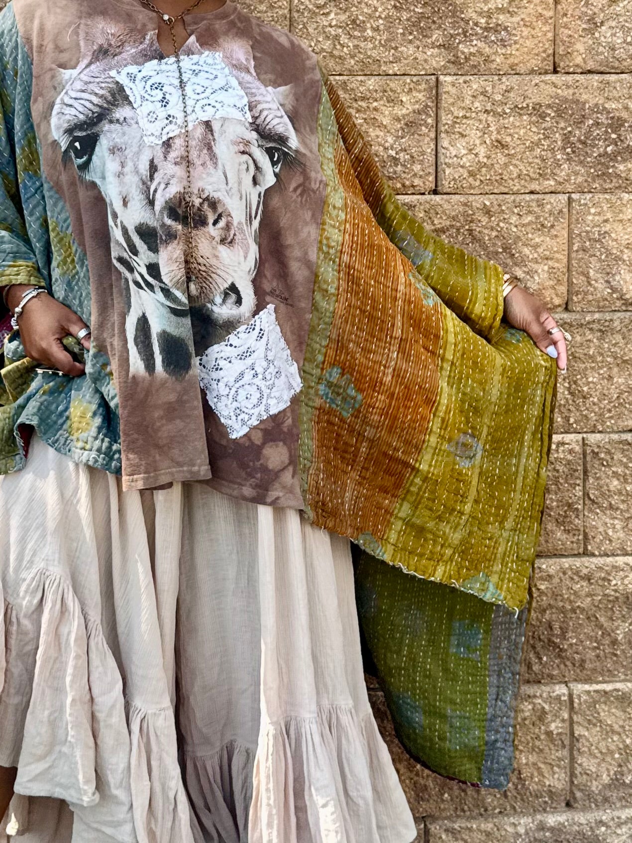 Small-4XL Giraffe Kimono Tee