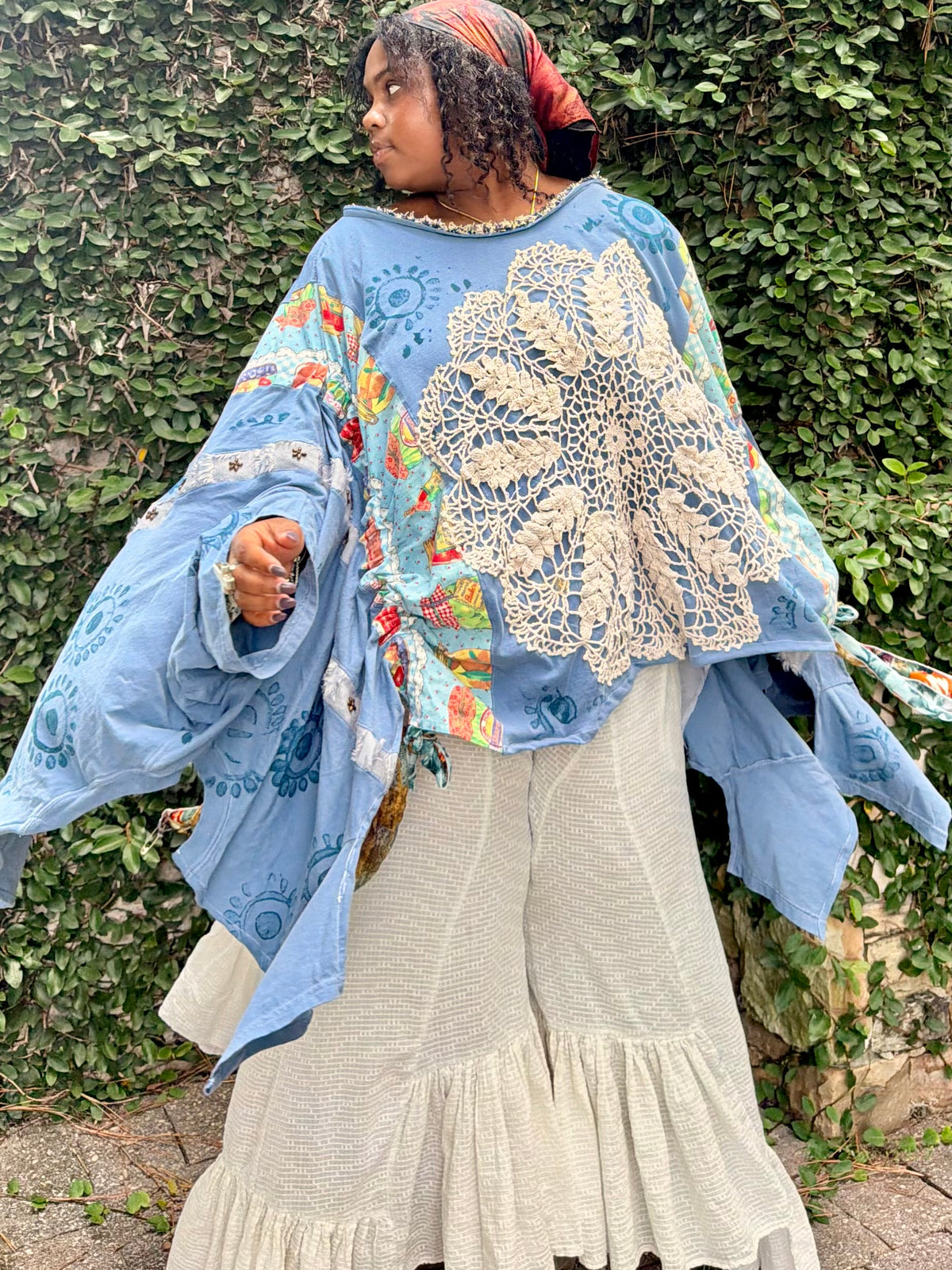 Large- 5XL Patchwork Poncho Tee