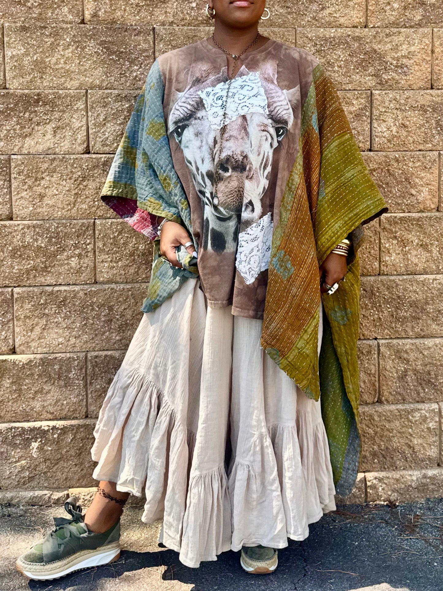 Small-4XL Giraffe Kimono Tee