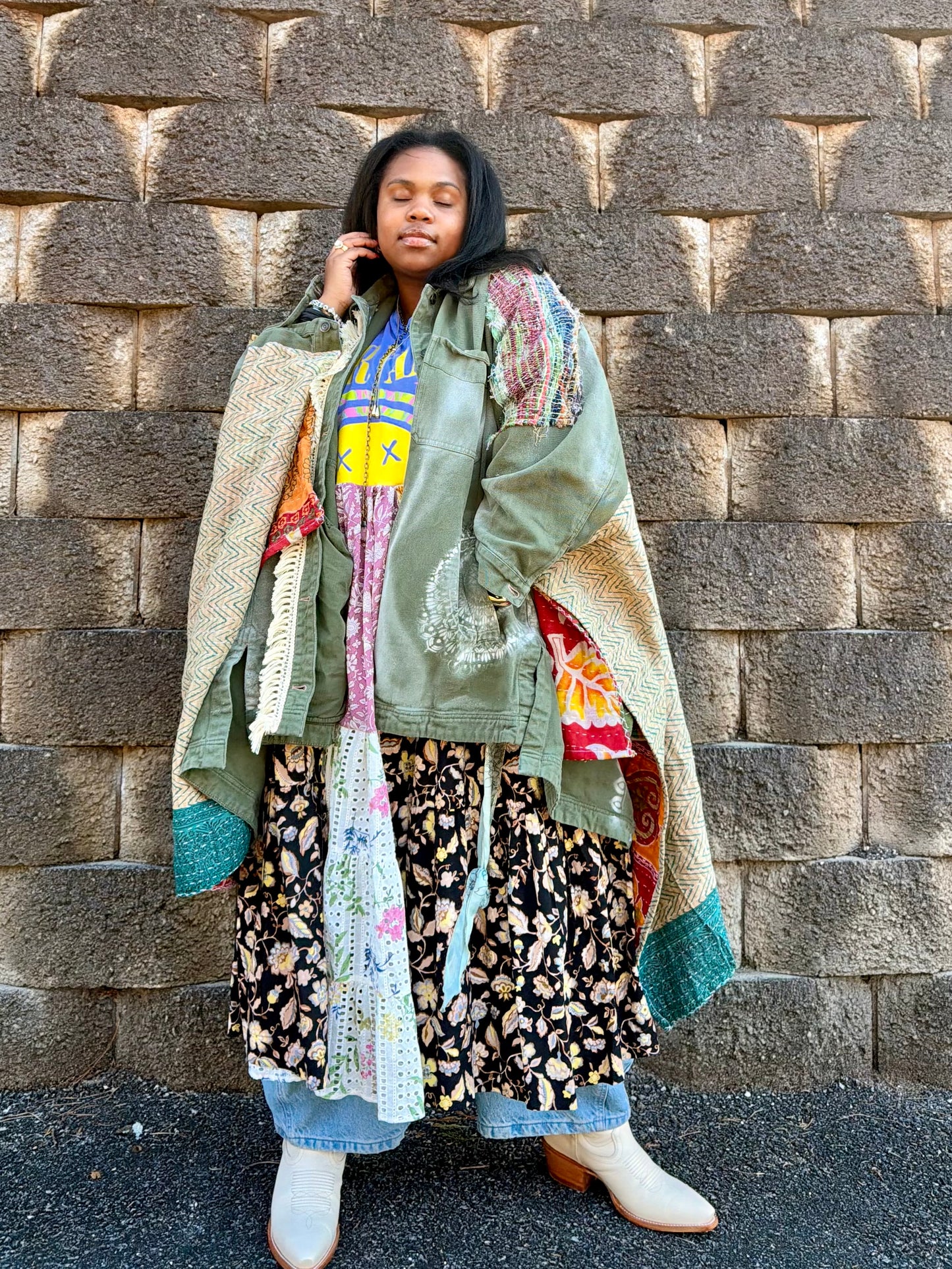 Large-5XL Patched Gal University #22 Kantha Coat