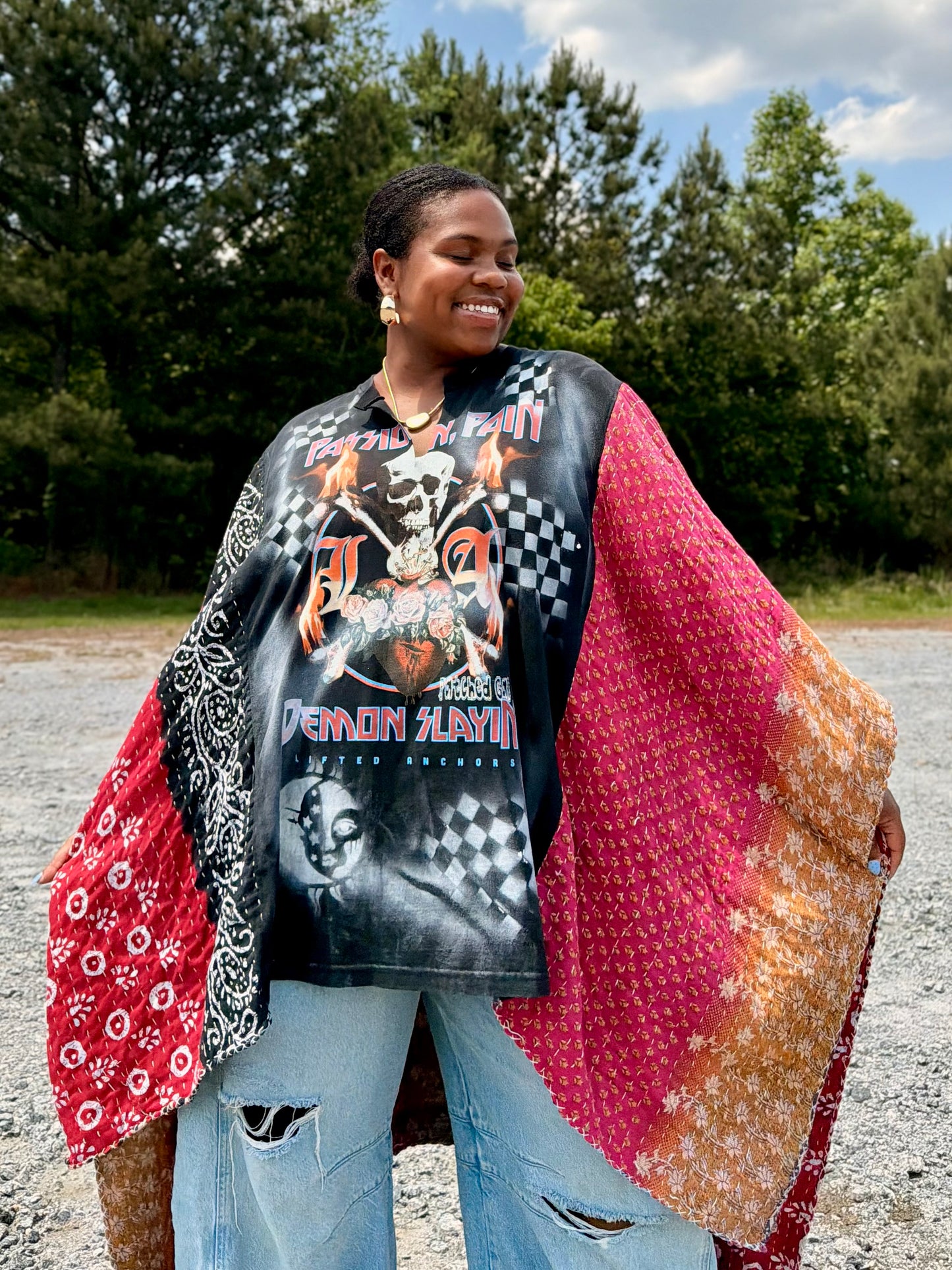 Small-3XL Rose/Skull Kimono Tee