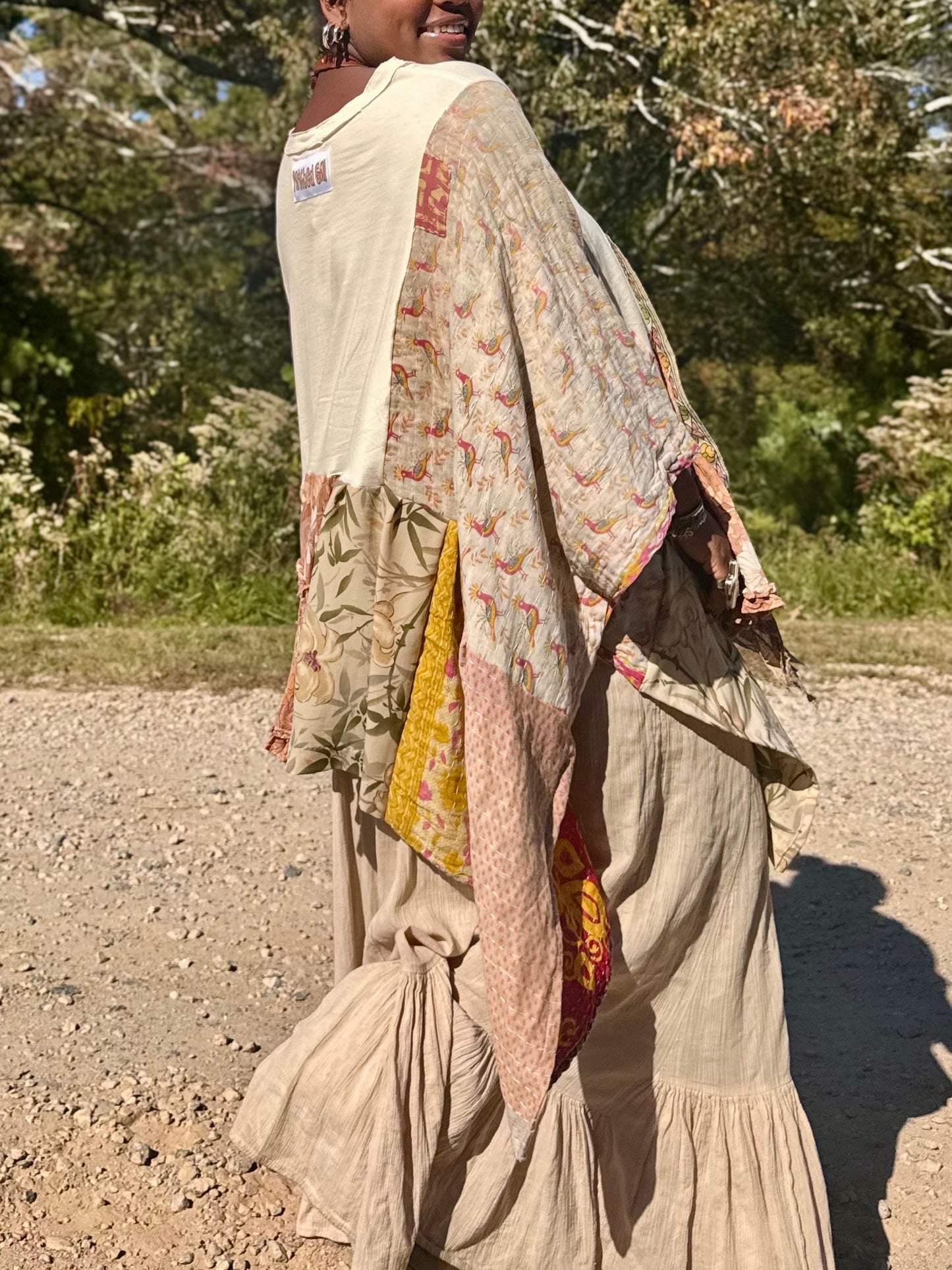 Large-4XL Solid Beige Kaftan Poncho