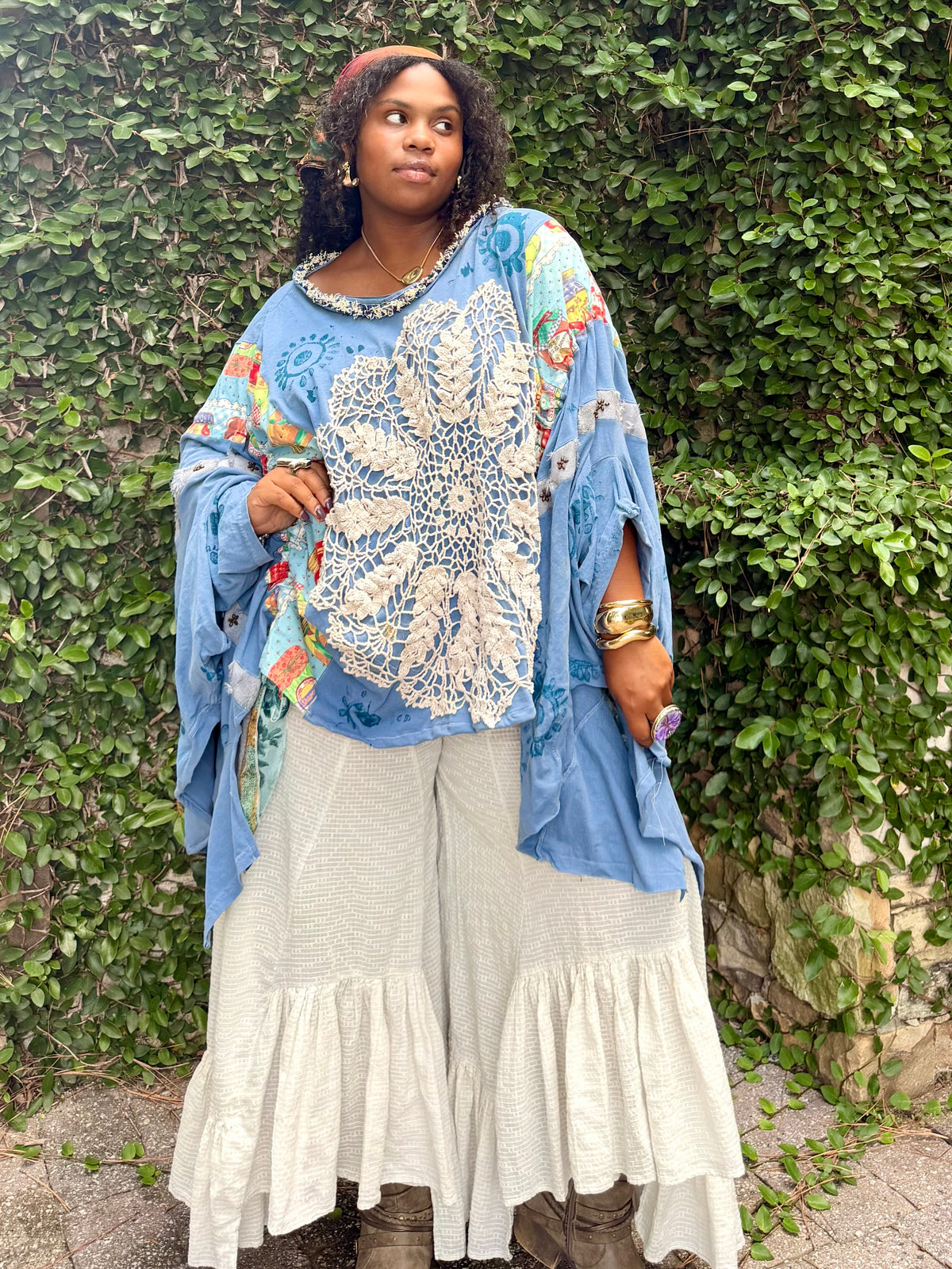 Large- 5XL Patchwork Poncho Tee