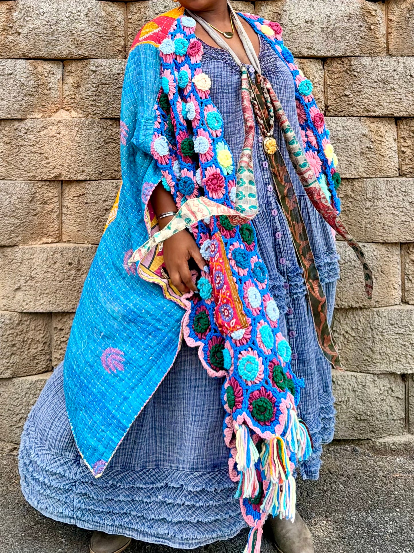Small-5XL Kantha Afghan Duster