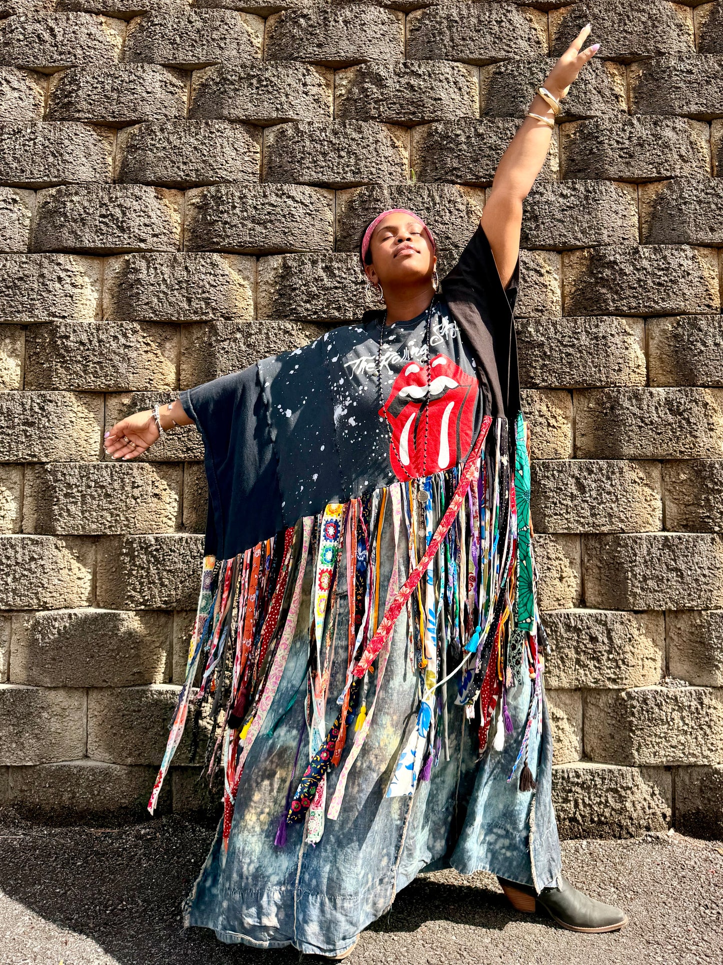 Large-4XL Rolling Stones Fringe Poncho
