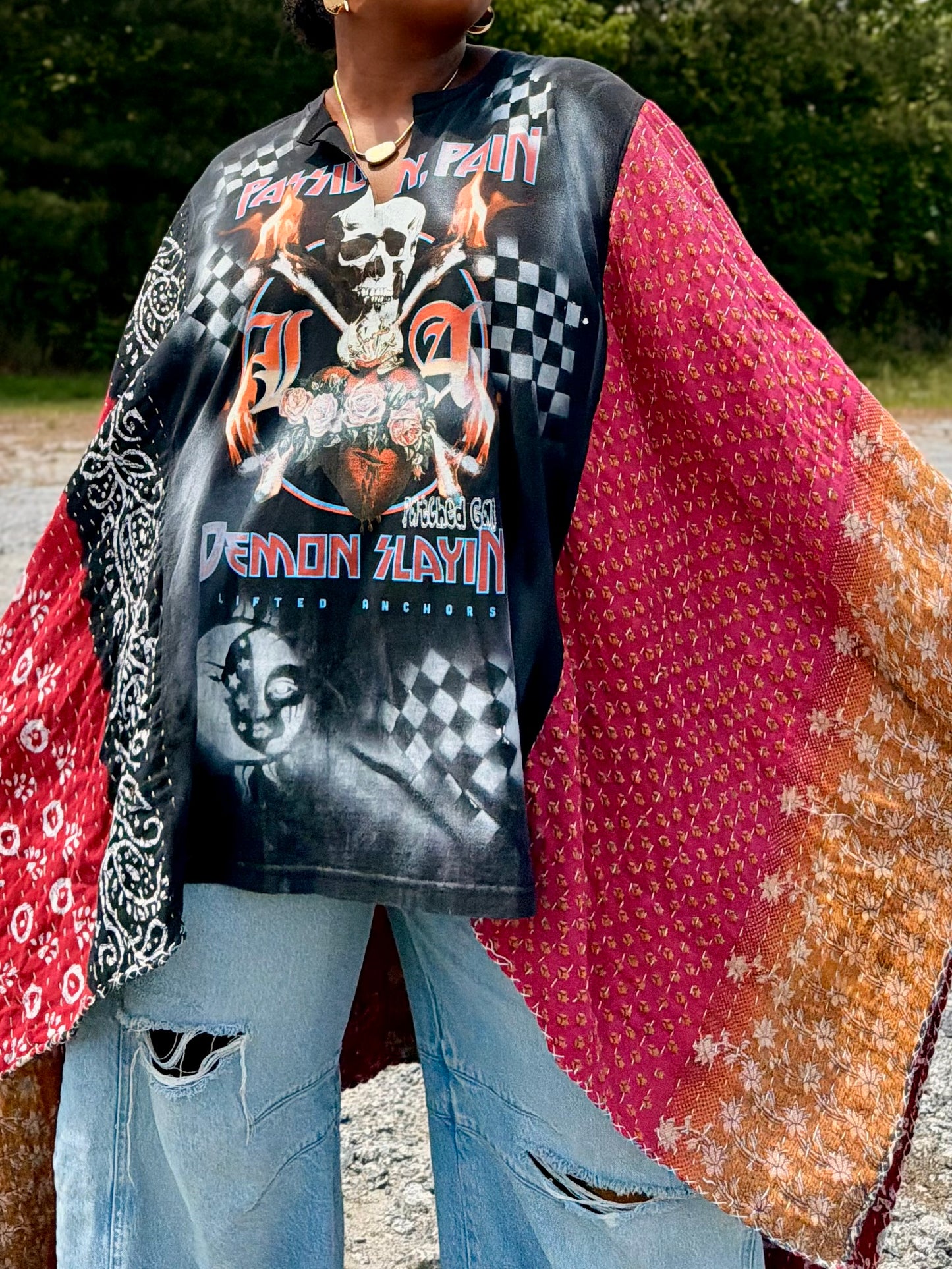 Small-3XL Rose/Skull Kimono Tee