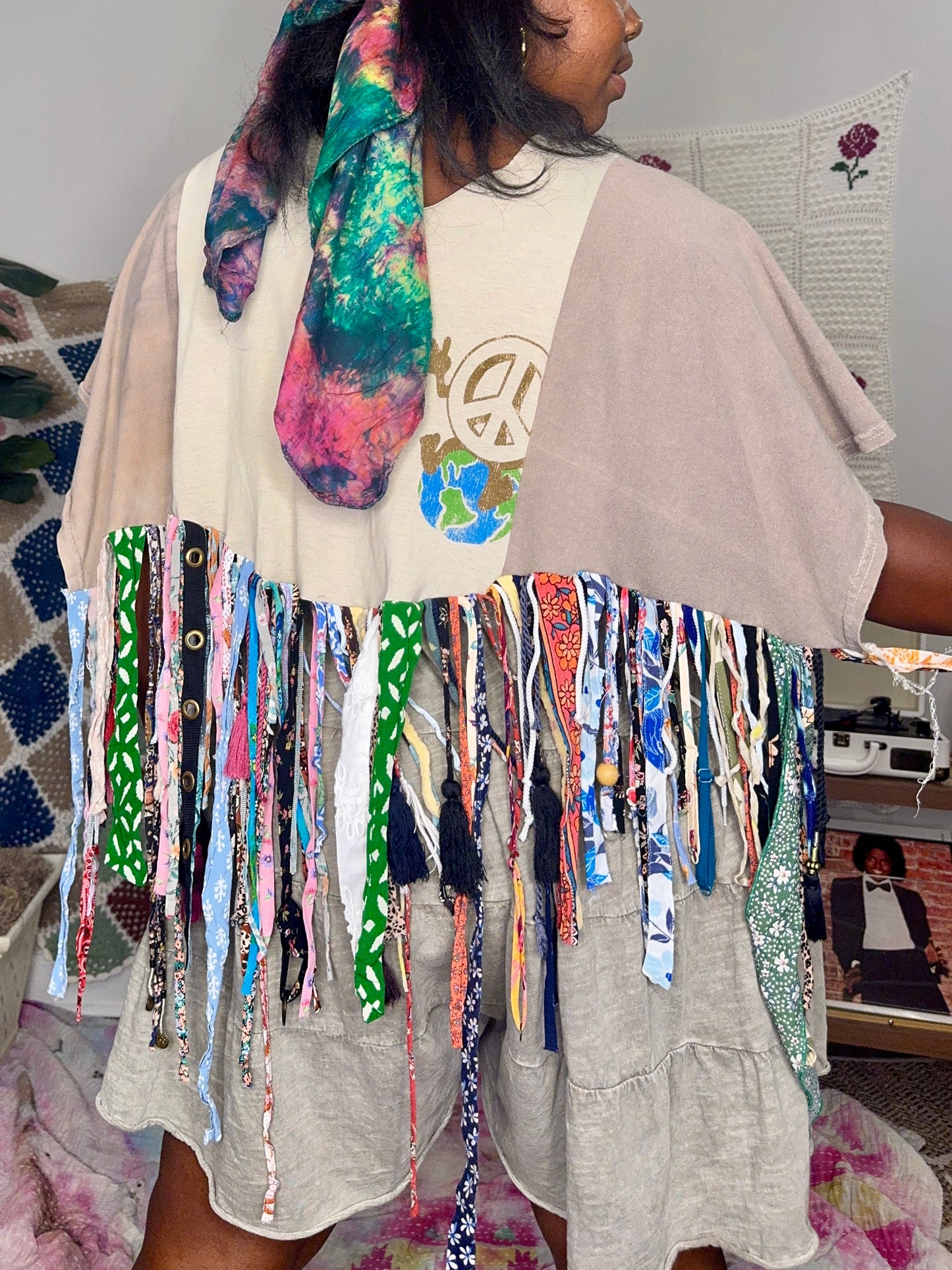 XXS-1XL Peace On Earth Fringe Poncho