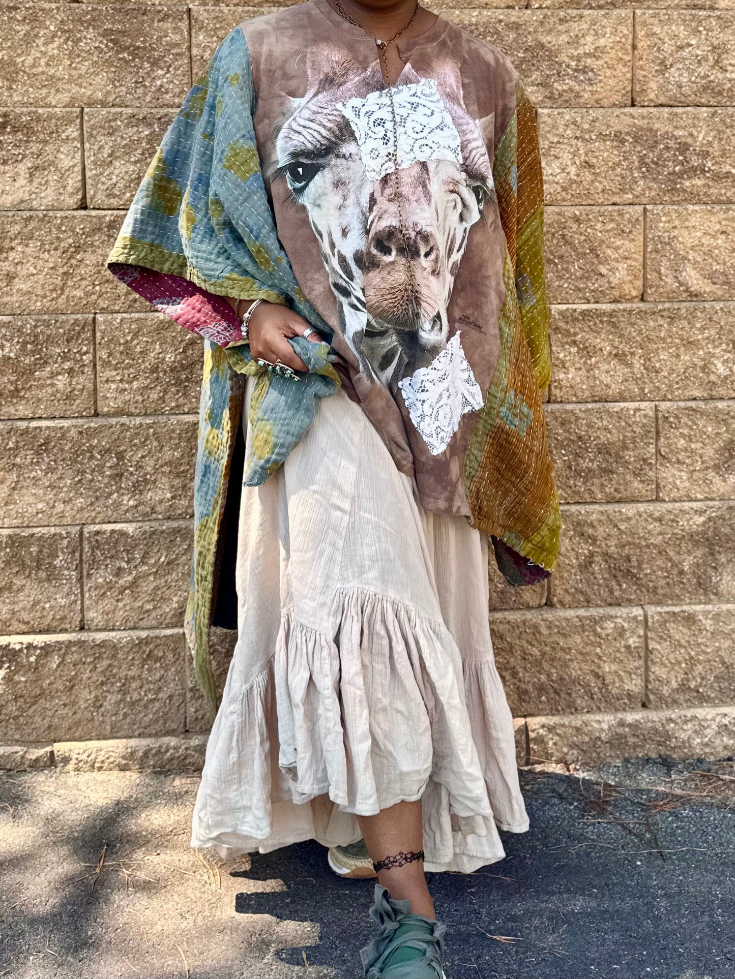 Small-4XL Giraffe Kimono Tee