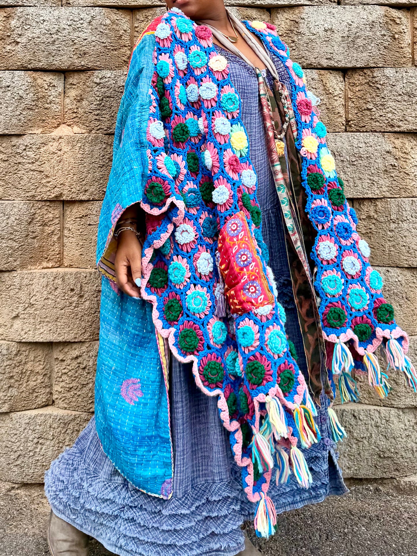 Small-5XL Kantha Afghan Duster