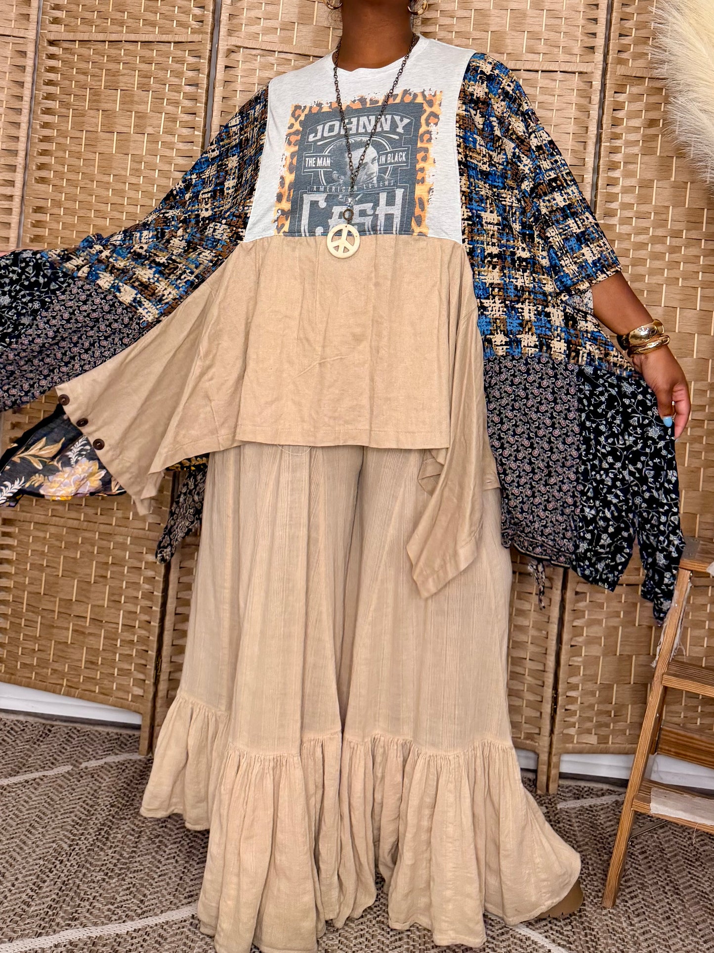Small-2XL Johnny Cash Kaftan Poncho