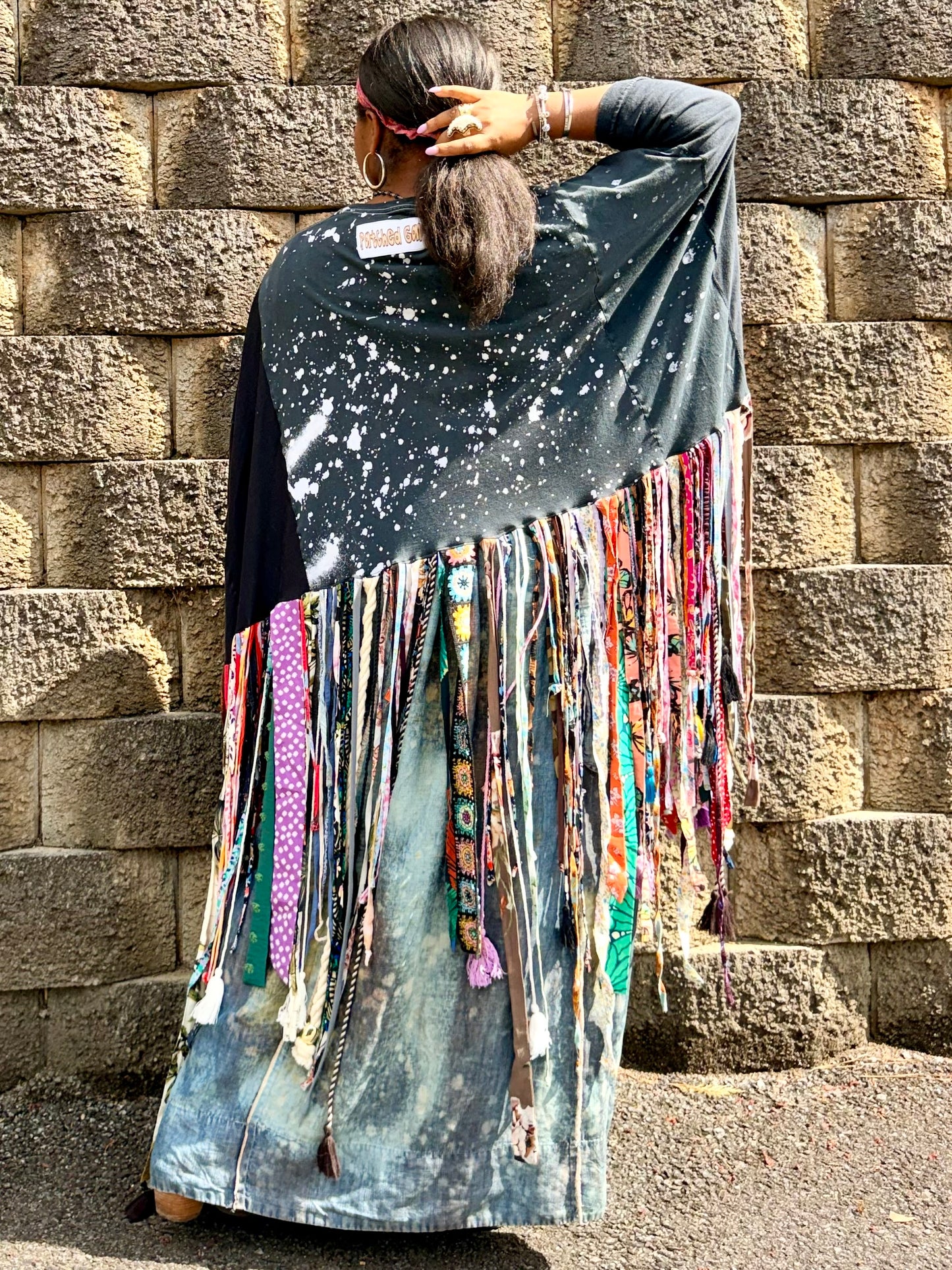 Large-4XL Rolling Stones Fringe Poncho