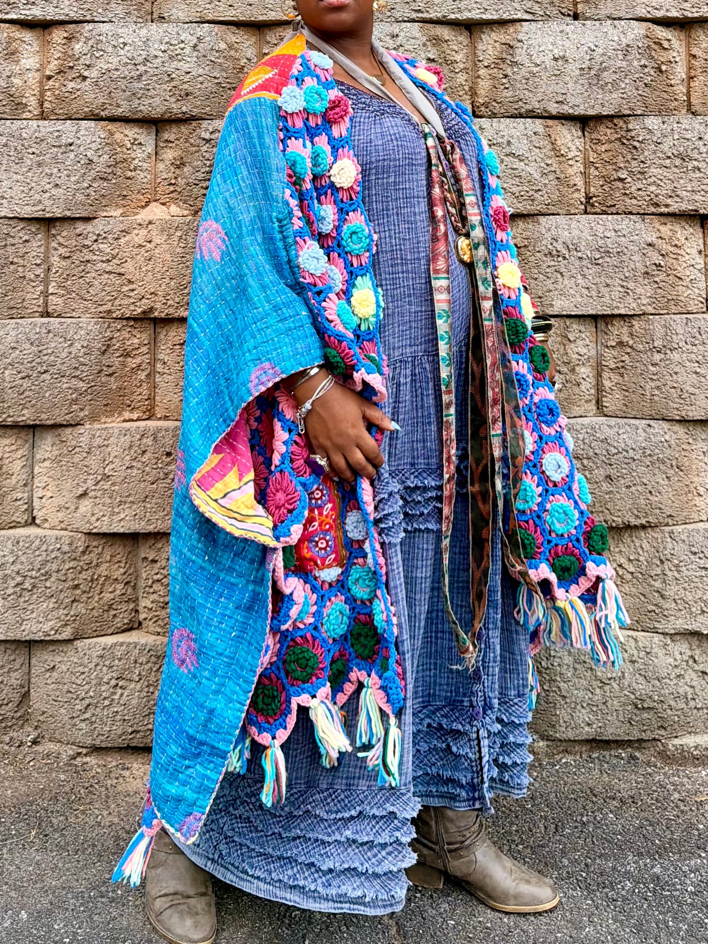 Small-5XL Kantha Afghan Duster