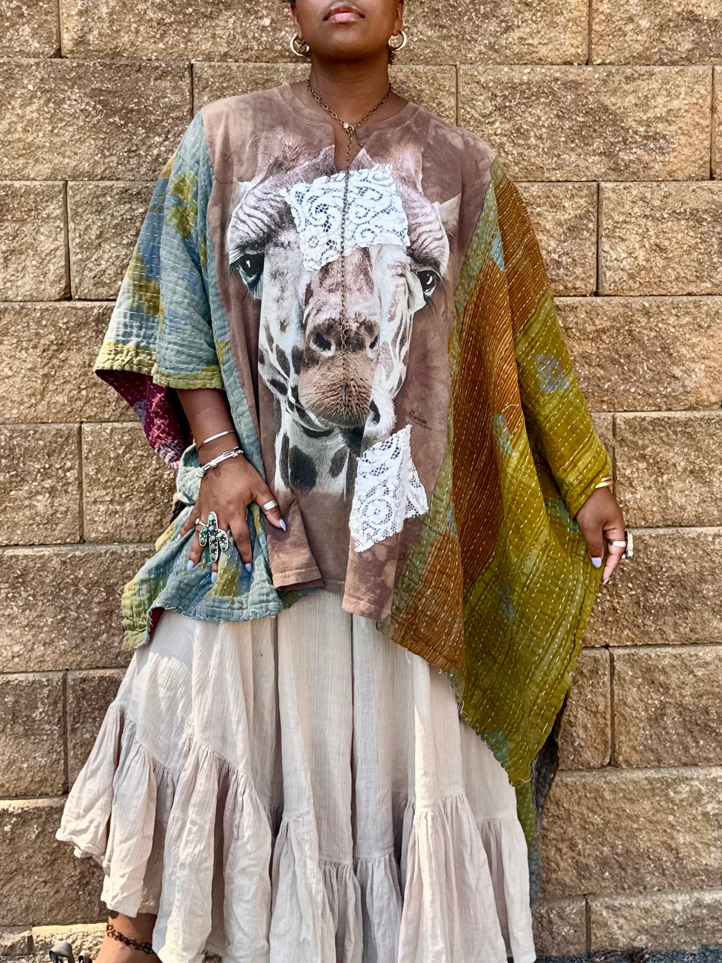 Small-4XL Giraffe Kimono Tee